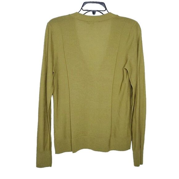 Y2K Halogen Merino Wool Cardigan Sweater M Olive Green V Neck Pockets Grandpa - Picture 3 of 5